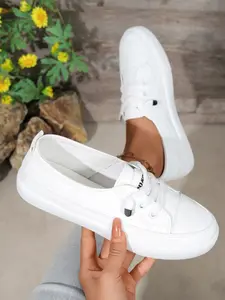 Women’s White Leather Sneakers - Soft Sole Platform Flats, Comfortable Walking Shoes for Daily Wear & Street Style