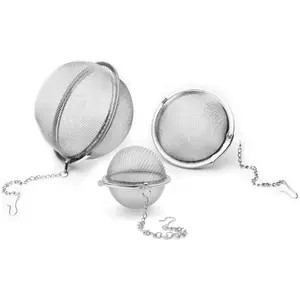 3pcs Stainless steel fine mesh seasoning ball kitchen soup spice stew filter kitchen tool metal tea bag tea ball (3pcs Round Shape),Silver,5cm/6cm/7cm
