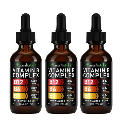 [3-Pack] Raspberry Flavor High Potency GMO-Free Liquid Vitamin B Complex Drops - Sublingual B12 Methylcobalamin 5000mcg & B6, Energy Boost & Brain Health Support, Made in USA, 6 fl oz (Mother's Day Gift for Men & Women)