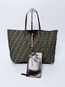 Pre-owned FENDI Canvas & Leather Tote Bags Zucca Canvas Large Tote Bag with Pouch Authentic SH265FD