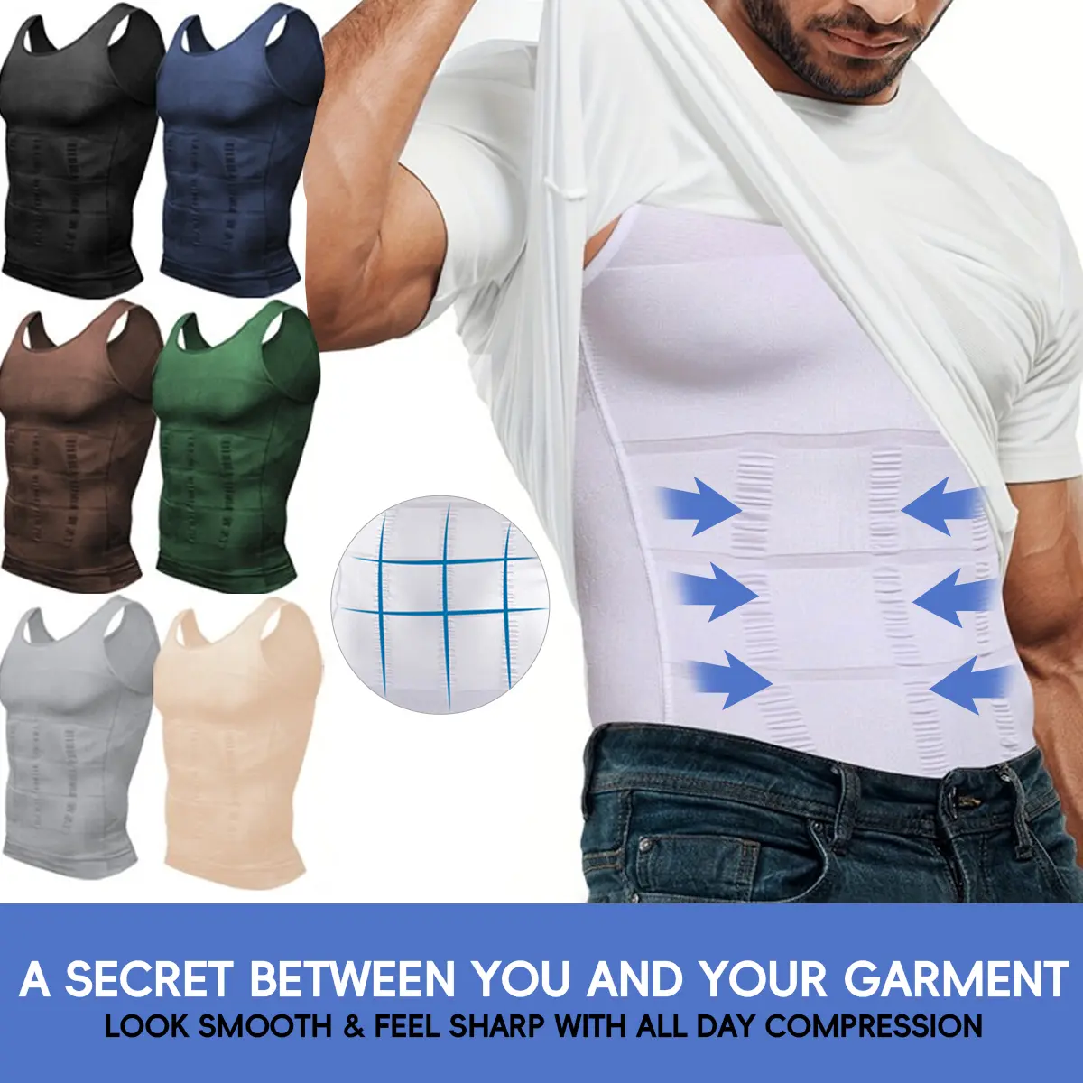 Men's Compression Shaper Vest Shapewear Tank Top (1/2/3/4/5-Pack, 4-Pack Value Set) - Lightweight, Breathable Elastic Soft Stretchy Fabric, Sleeveless Mesh, Tummy Control, Sleeveless Freedom, Sport to Casual Activewear for Daily & Workout Under Shirts