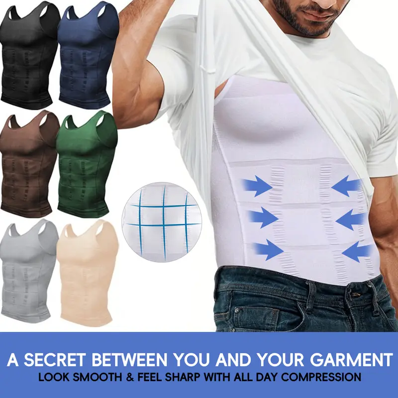 Men's Compression Shaper Vest Shapewear Tank Tops (1/2/3/4/5-Pack, 4-Pack Value Set) - Menswear, Cool Breathable High Stretch Lightweight Elastic Fabric, Sleeveless Mesh, Tummy Control, Athletic Activewear for Daily Casual & Workout Under Shirts