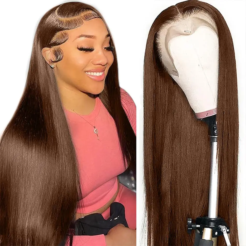 #4 Chocolate Brown Straight Lace Front Wigs Human Hair 13x6 HD Lace Front Wigs Human Hair 180% Density HD Transparent lace Front Wigs Pre Plucked Hairline