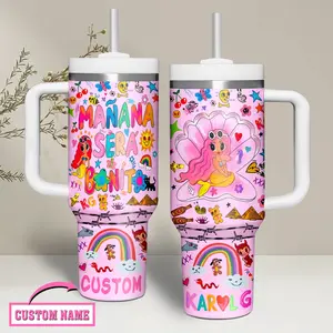 Karol G Music Tumbler 40oz with Handle, Latin Pop Reggaeton Aesthetic Cup, Bichota Inspired Mug, Trendy Latina Artist Fan Gift, Stylish Music Travel Mug, Stainless Steel Tumbler