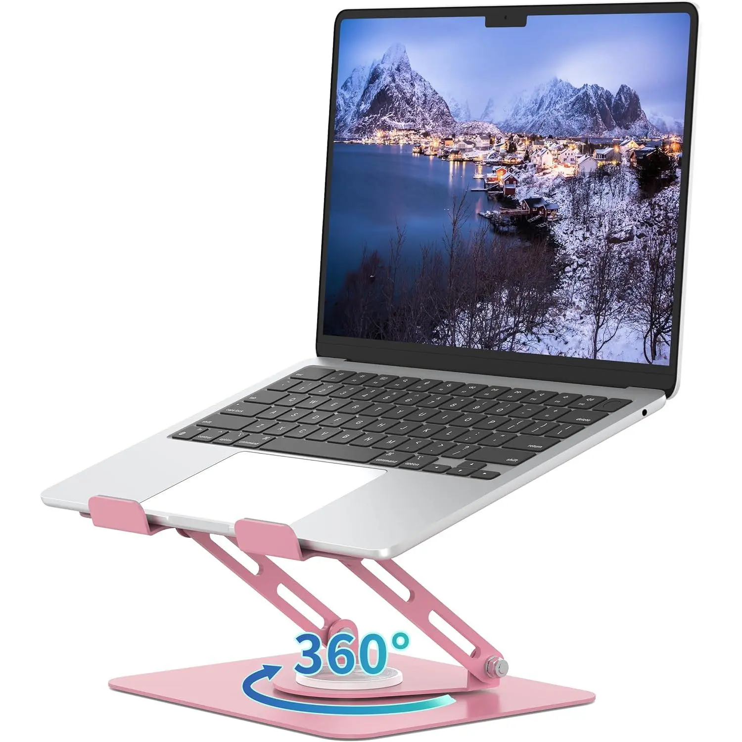 Laptop Stand for Desk with 360 Rotating Base, Multi-Angle Adjustable Laptop Stands, Foldable Laptop Riser Compatible with 10 to 15.6 Inches PC Computer, Pink