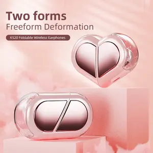 K520 Heart-shaped Rotating Sports Smart Wireless Earbuds with LED Battery Indicator, Strong Magnet, Bluetooth Speaker, Vintage Vinyl Player & Indoor HD TV Antenna – Ideal Valentine Gift for Girlfriend