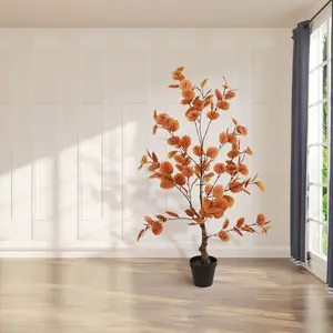 Artificial Faux Eucalyptus Tree Decor, Faux Silk Plant Lifelike Fake Potted Fall Eucalyptus Ficus Tree for Indoor Harvest