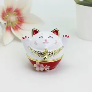Creative Cartoon Lucky Cat Decorative Box, Living Room Entryway Small Ornament, Enamel Color Jewelry Storage, Collectible Gift, New Year Present
