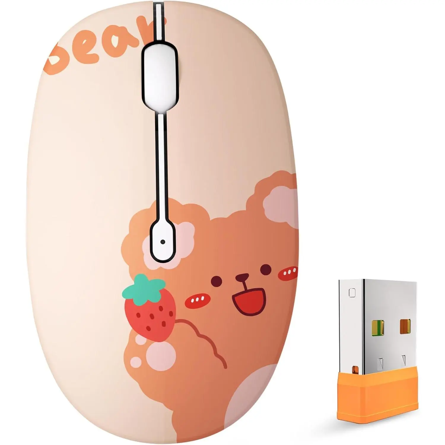 Cute Kerry Bear Cartoon Bluetooth Wireless Mouse (F-MUW02) with 2.4GHz USB Receiver, Silent Clicks, AA-Powered, Durable Build, for Girls, Work, Library, Compatible with Laptops, Mac, iPad, PC, Android Devices
