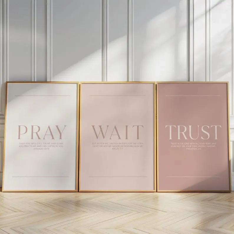 Pray Wait Trust Wall Art Set of 3 Prints, Christian Wall Decor, Bible Verse Printable, Scripture Wall Art Trio, Faith Home Decor
