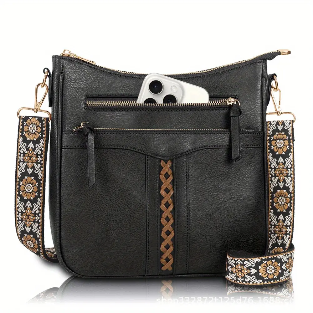 Crossbody Bag for Women, Vintage Jacquard Fashion Handbag, Large Zippered Commuter Shoulder Bag with Adjustable Strap, Commuter Crossbody Bag, Fashion Crossbody Handbag