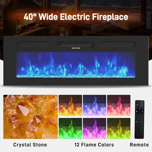 40"  Recessed and Wall Mounted Electric Fireplace, Low Noise, Remote Control, Electric Fireplaces Insert, 12-Color Flame, Brightness & Speed