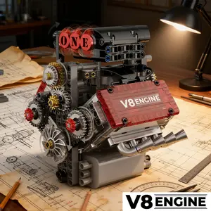 Supercar V8 engine building kit, simulates a mechanical block engine, suitable for mechanical enthusiasts to assemble for creative display, made of high-quality ABS material, packaged in a color box, a perfect birthday gift and holiday surprise present