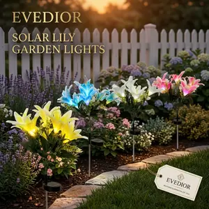 4 Pack Solar Lily Flower Garden Lights, IP65 Waterproof LED Outdoor Decor