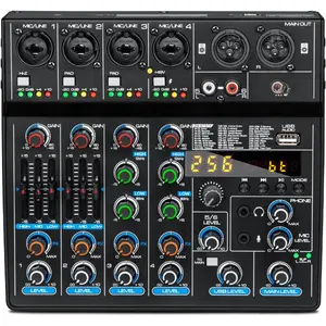 M6 6  DJ mixer Portable  MP3 Sound Mixing Console Built-in 256 digital effects with 48V Phantom Power, USB interface for computer recording Live Streaming,Podcasting,Karaok