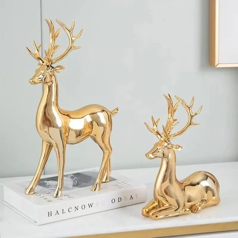 Pair of Wealth-Bringing Deer Decorative Pieces, Creative Wine Cabinet Living Room Luxury Gift, Ideal Moving-In Present, Home Decoration, Home Decor Ornaments, Decoration Items