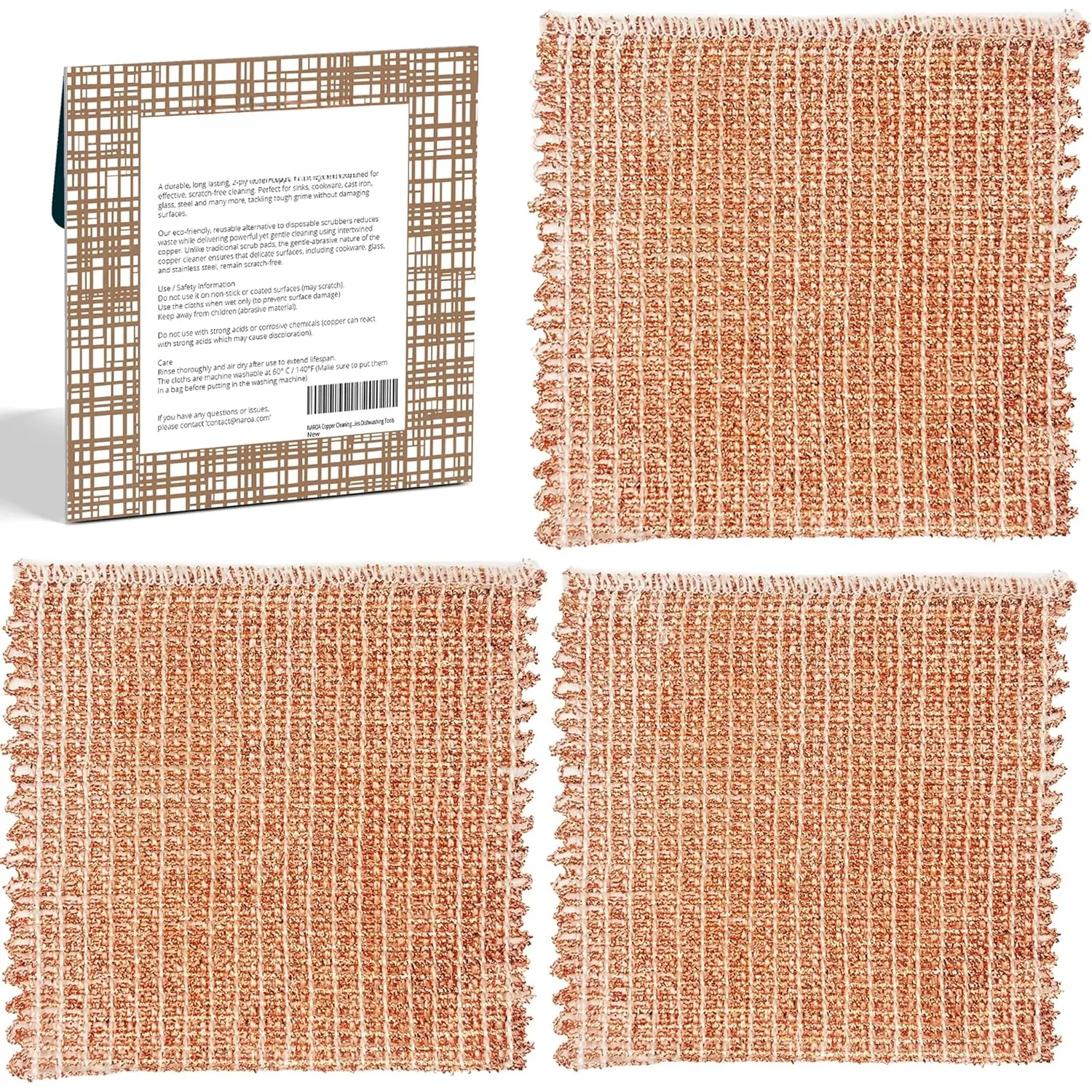 Copper Scrubbing Pads 3 Pack | 2-Ply Non-Abrasive Metal Mesh Scrubber |  Copper Cleaning Cloth for Stainless Steel, Pots, Pans, Cast Iron | Kitchen Supplies Dishwashing Tools
