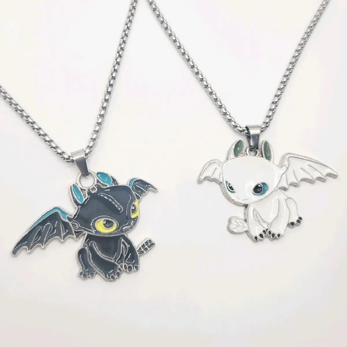 Set of 2 Matching Necklaces for Couples Dragon Charm Anniversary Gift Boyfriend Girlfriend jewelry