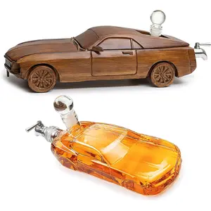 Car Whiskey & Wine Decanter Set 500ml - Very Large 13" L - Gifts, Wooden Car Mustang, Fastback Maisto Car Limited Edition, Great Bar Gift!