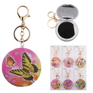 Butterfly compact mirror keychain