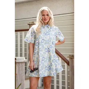 Butterfly Bloom Blue Floral Mini Dress