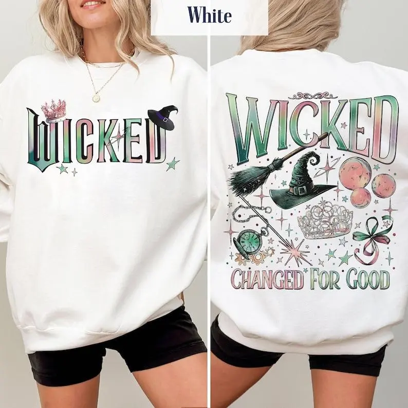 Wicked Movie 2Sided Sweatshirt Hoodie, Wizard of Oz Fan Gift, Witch Pink and Green Shirt, Pop Culture Graphic Wicked Musical Shirt, A New Musical