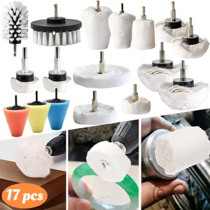 17 Packs Polishing Pad Buffing Wheel Kit, for Drill for Metal Aluminum Stainless Steel Chrome Wood Plastic Ceramic Glass Woods Fabric Cotton Machine Jewelry etc