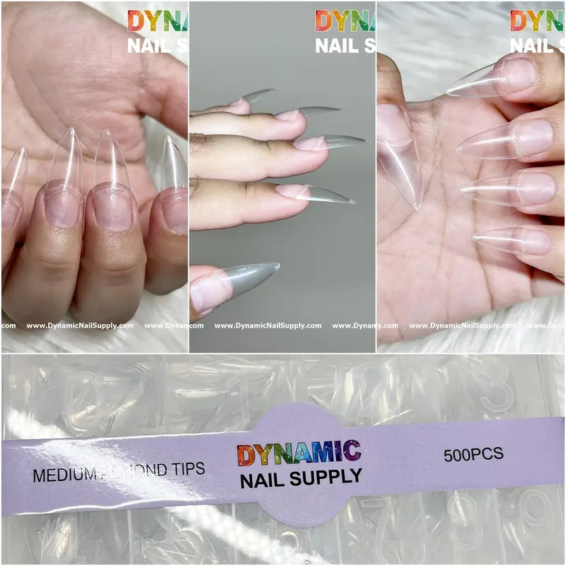 Medium Almond Extension Nail Tips - Half Cover - Box of 500 pcs (Medium Stiletto)
