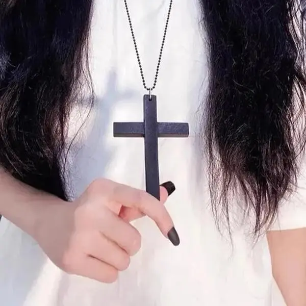 ALIELNOSIRRAH 'Holy' Big Cross Necklace Goth Alt Y2K Statement Pendant Dark Aesthetic Jewelry