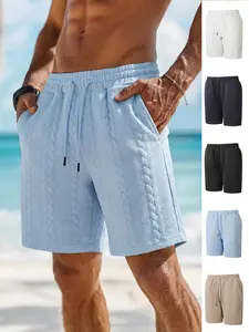 Men's Solid Jacquard Casual Shorts, 5" Inseam, Relaxed Fit Mid-Rise Straight Leg, Drawstring Waist, Classic Bottoms for Summer Daily Wear, Beach Shorts, Versatile Style, Today's Clearance, Essential for Man's Wardrobe.