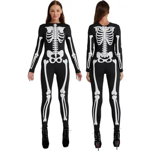 Women's Skeleton Bodysuit - Form-Fitting Catsuit with Front and Back Bone Design - Halloween Costume