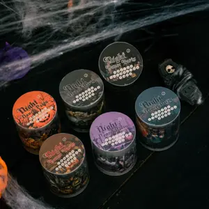 6 types 12m Halloween dark tape Forest, bats, candles, pumpkins, castles, Halloween themed PET waterproof material Vintage style DIY journal decoration scrapbook material tape
