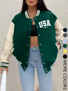 New Women's Baseball Jacket Fall Winter, Creative Letter Print, Casual Sporty Coat, Comfortable Versatile Jacket, Multiple Trend Colors