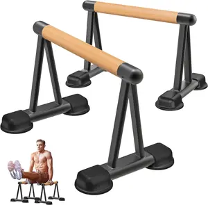 Push Up Bar, 12'' High Parallettes Bars with Wooden Handles, Stable and Comfortable Calisthenics Equipment, Suitable for Handstand, L-Sit, Dip Bar, Strength Training for Indoor Outdoor Use