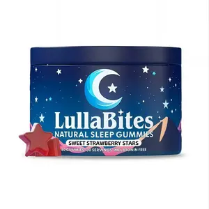 3bottles LullaBites Natural Sleep Gummies - 30 Servings -Sweet Strawberry Stars (Melatonin Free) Vitamin