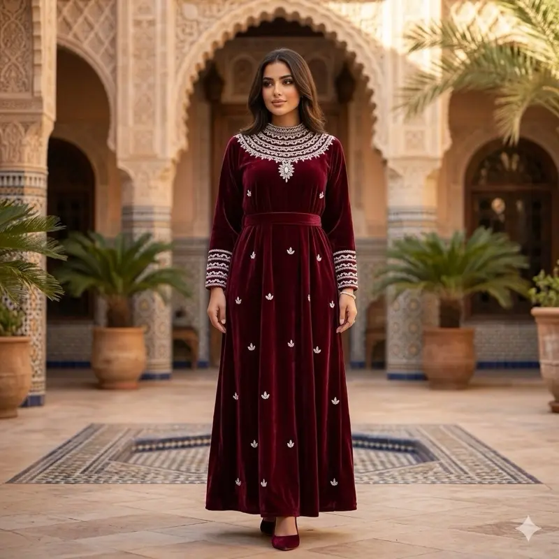 Women's Velvet Loose Long Arabic Abaya - Modest Fashion Conservative Casual Abayas, Warm Winter Islamic Dress, 1 Size for Daily Outings (Abaya Fashion)