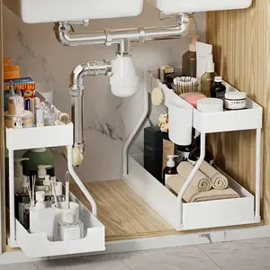 Under Sink Organizer, Pull Out Cabinet Organizers, Slide Sink Steel Shelf Cabinet Storage Shelves, Under Sink Storage For Kitchen Bathroom Cabinet