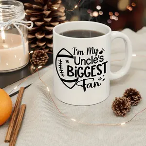 11oz Ceramic Football Mug - "I'm My Uncle'S Biggest Fan" Coffee Cup with Handle - Inspirational Sports Gift for Uncle by Niece or Nephew for Birthday, Game Day, Christmas & New Year
