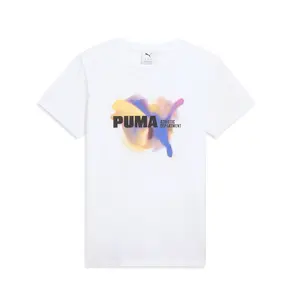 PUMA Womens Spin Graphic Crew Neck Short Sleeve Casual Tops Casual - White