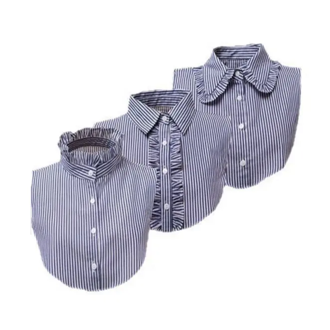 Pack of 3 Blue Striped Detachable Collar Shirt,Dickey Half Blouse False Collar for Lady Girls Men for Office Lady or Uniforms and Formal Occasion