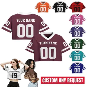 Personalized Women's Jersey Crop top, Custom Team Name Number Crop Jersey Shirt V neck, Sports Girl Outfit Hip Hop Streetwear Mesh Polyester