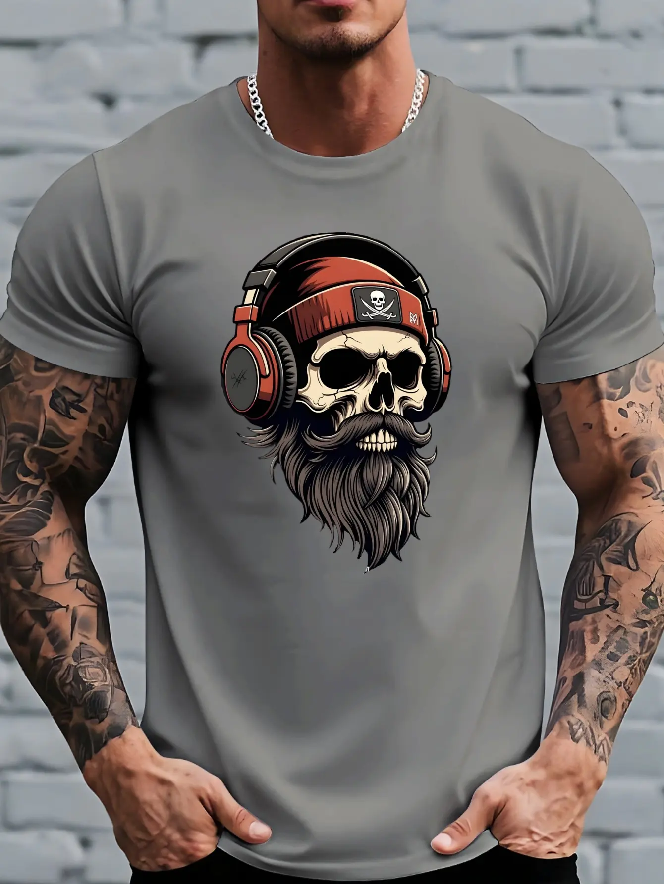 Pirate Style Big Beard Skull Pattern Print Daily Top Men's Graphic T-Shirt Summer Comfortable Breathable Short Sleeve T-Shirt Fashion Men's Casual Top Summer Fashion Outdoor Short Sleeve