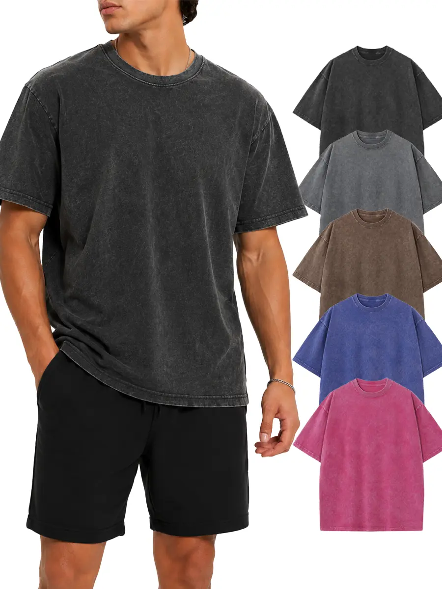 100%cotton Acid Wash Unisex Oversized Cotton T-Shirt Crew Neck Half Short Sleeve Summer Top Casual Loose Fit Solid Streetwear Comfortable Tees Basic Womenswear Shortsleeve Tshirt