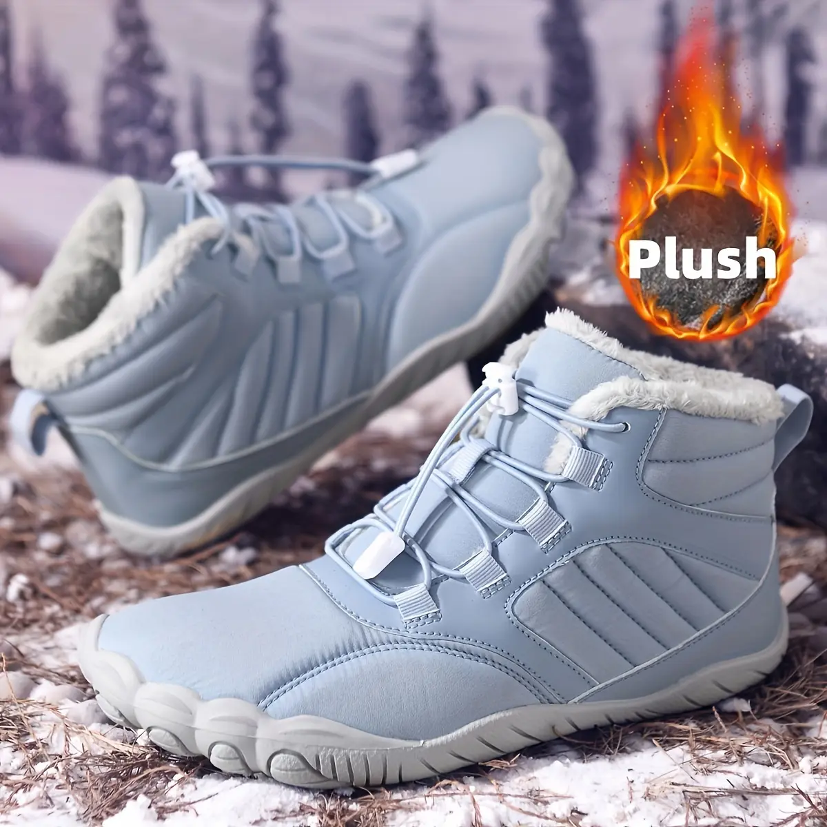 Unisex Waterproof Winter Hiking Boots - Men's and Women's Non-Slip Warm Lined Snow Boots, Light Blue Tall Barefoot Hiking Shoes, Wide Toe Box, Durable EVA/Rubber Sole, Outdoor Adventure Lace Up Design, Winter Boots