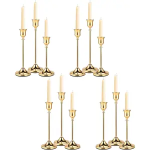 Brass  Candle Holders Set of 12, Metal Taper Candlestick Holders in 3 Heights -  Candle Stick Holder Brass Decor - Candle Holder Centerpieces for Wedding Table  Christmas Decoration