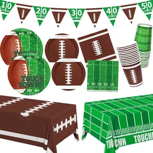 Football Party Supplies Dinner Plates, Dessert Plates, Napkins Cups Banner and Touchdown Tablecloth for Football Birthday Party