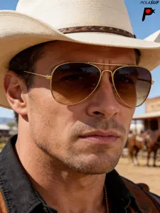 Men's Retro Classic Aviator Sunglasses, 90s Vintage Metal Cowboy Western Style, Outdoor Commute Vacation, Music Festivals Beach Travel