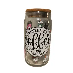 Mirrored Fueld by Coffee and Sarcasm 16oz Glass Mug for Iced Coffee, Beer, Juice & More - Drinkware & Cup clear glass lid straw and straw cleaner!