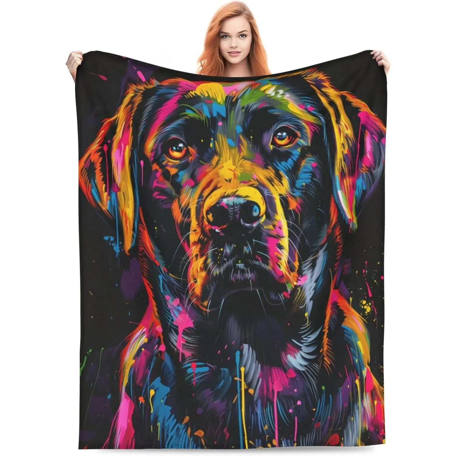 Labrador Blanket Gifts for Women Men Adults Dog Lovers, Colorful Black Lab Plush Fleece Throw Blankets, Cozy Soft Warm Bedding Decor for Sofa Living Room Travel 50"x60"