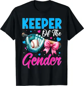 100%cotton Keeper Of The Gender Baseball or Bows Gender Reveal Party T-Shirt-1 women's  graphic  tees